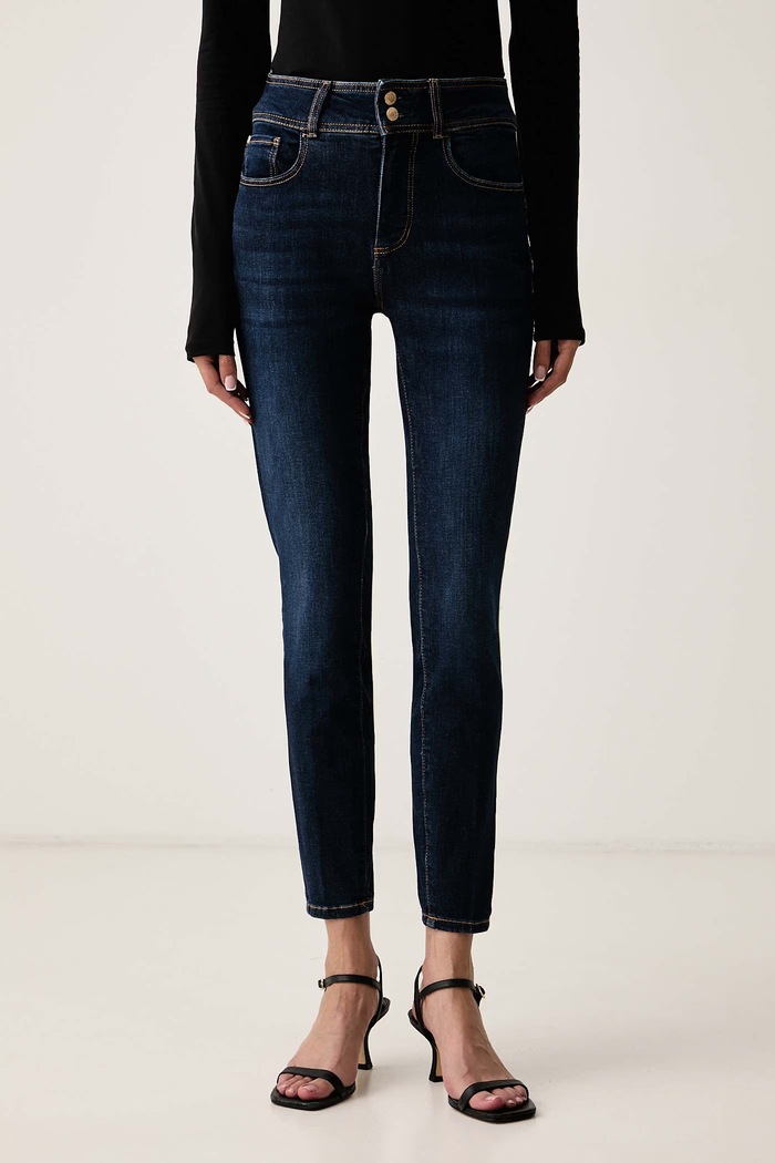 Guess Jeansy skinny damskie SHAPE UP granatowy W6YA34.D1593