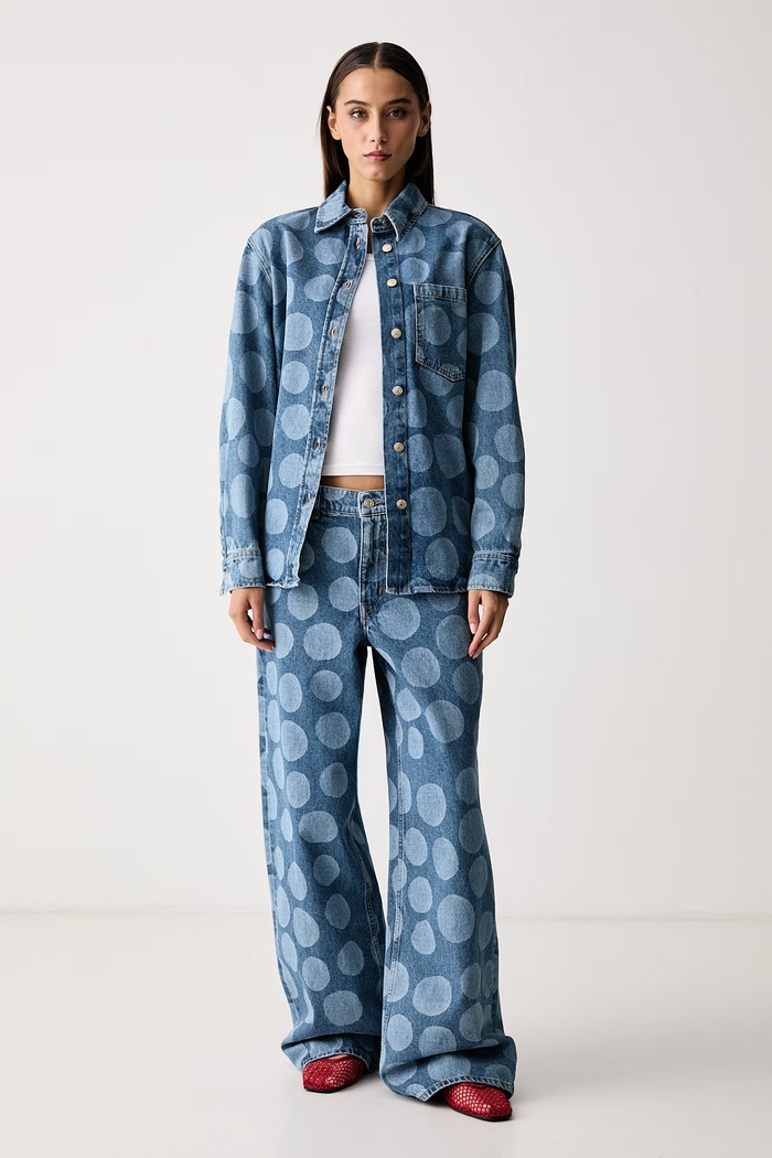 Marimekko Kavbojke s širokimi hlačnicami ženske 096038 modra AW26