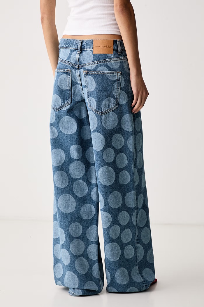 Oblačila Marimekko Kavbojke s širokimi hlačnicami ženske 096038 modra
