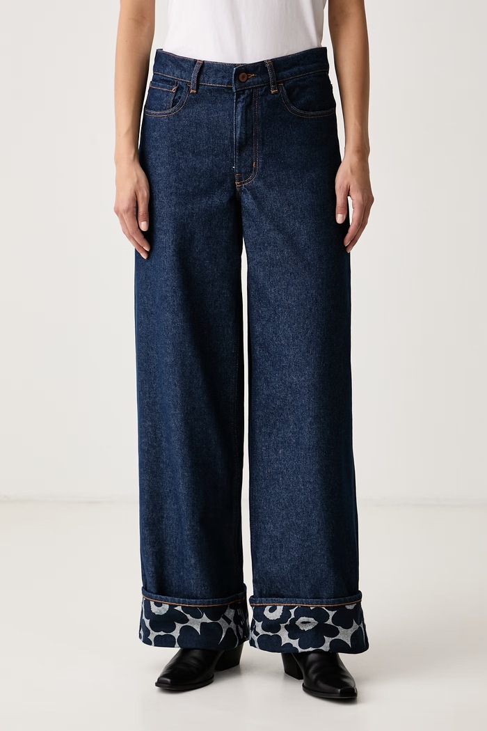 Marimekko Jeansy wide leg damskie granatowy 096033