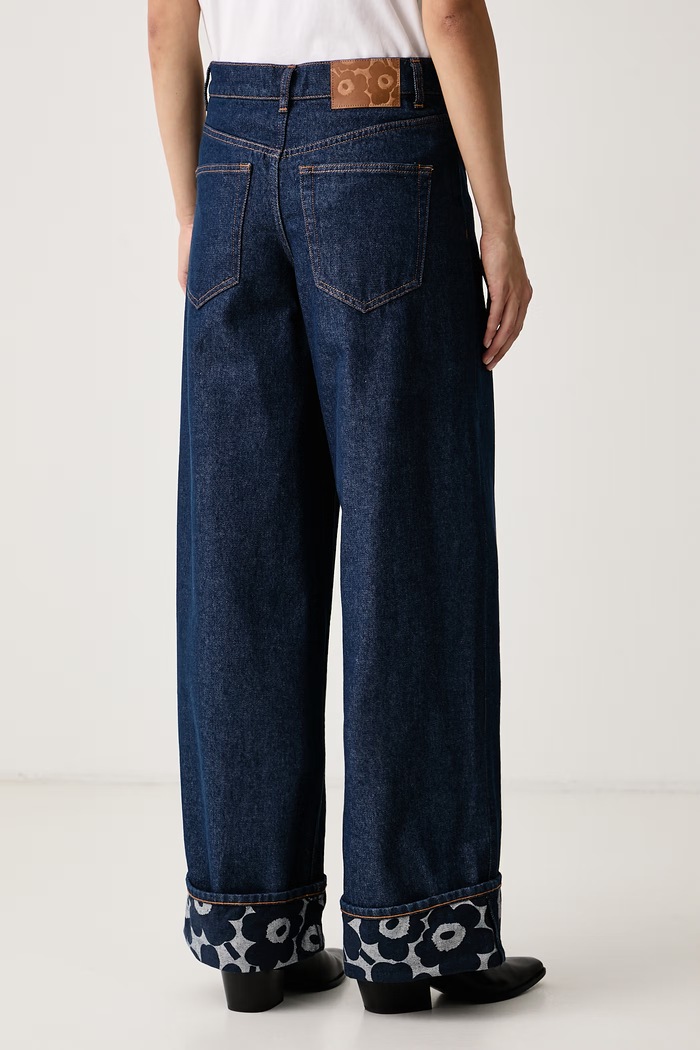 Odzież Marimekko Jeansy wide leg damskie 096033 granatowy