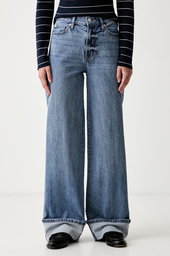 DKNY jeansy wide leg damskie niebieski DJ6M4254