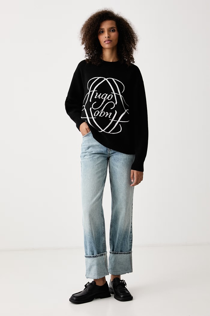 HUGO Jeansy straight damskie Gilissi_6 50563500 niebieski AW26