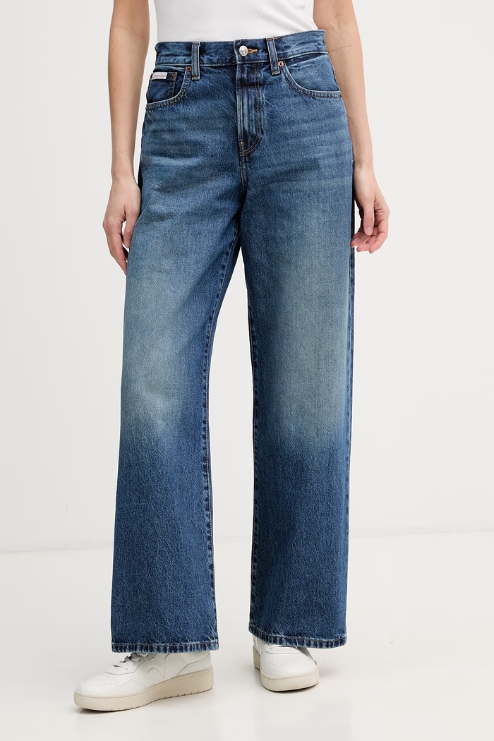 Calvin Klein Jeans blugi wide leg pentru femei albastru LV047G928G