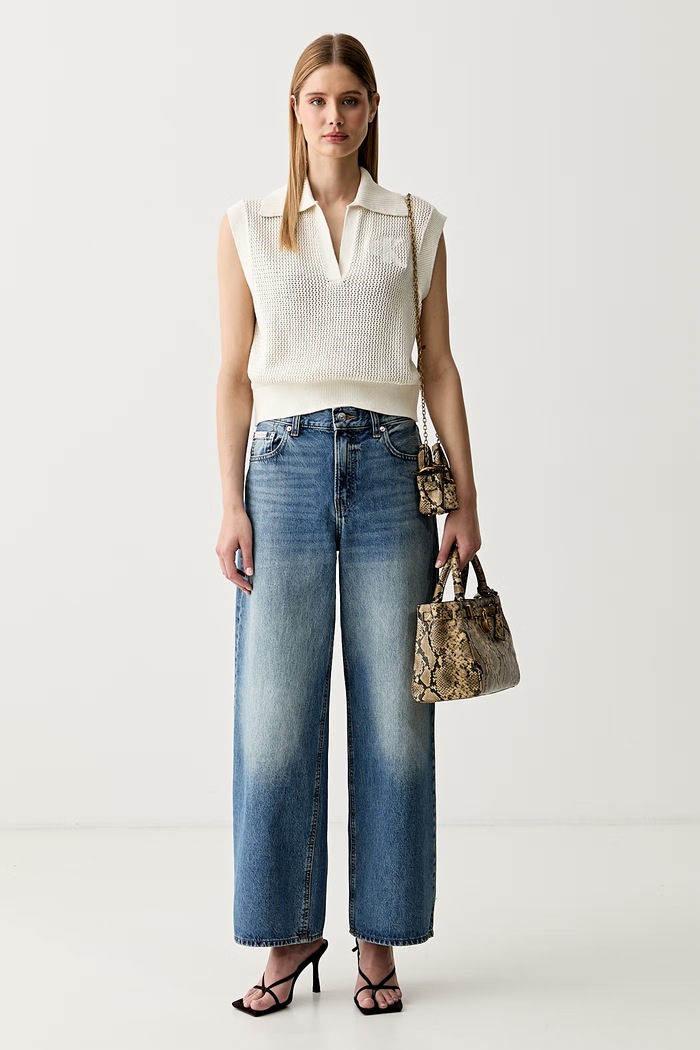 Calvin Klein Jeans kavbojke relaxed kroja ženske LV047G912G modra AW26