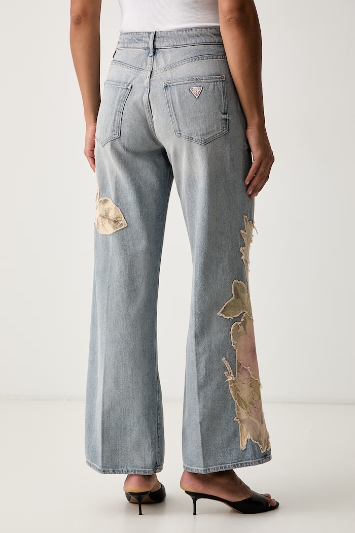 Odzież Guess jeansy wide leg damskie REY W6YA4B.D1772 niebieski