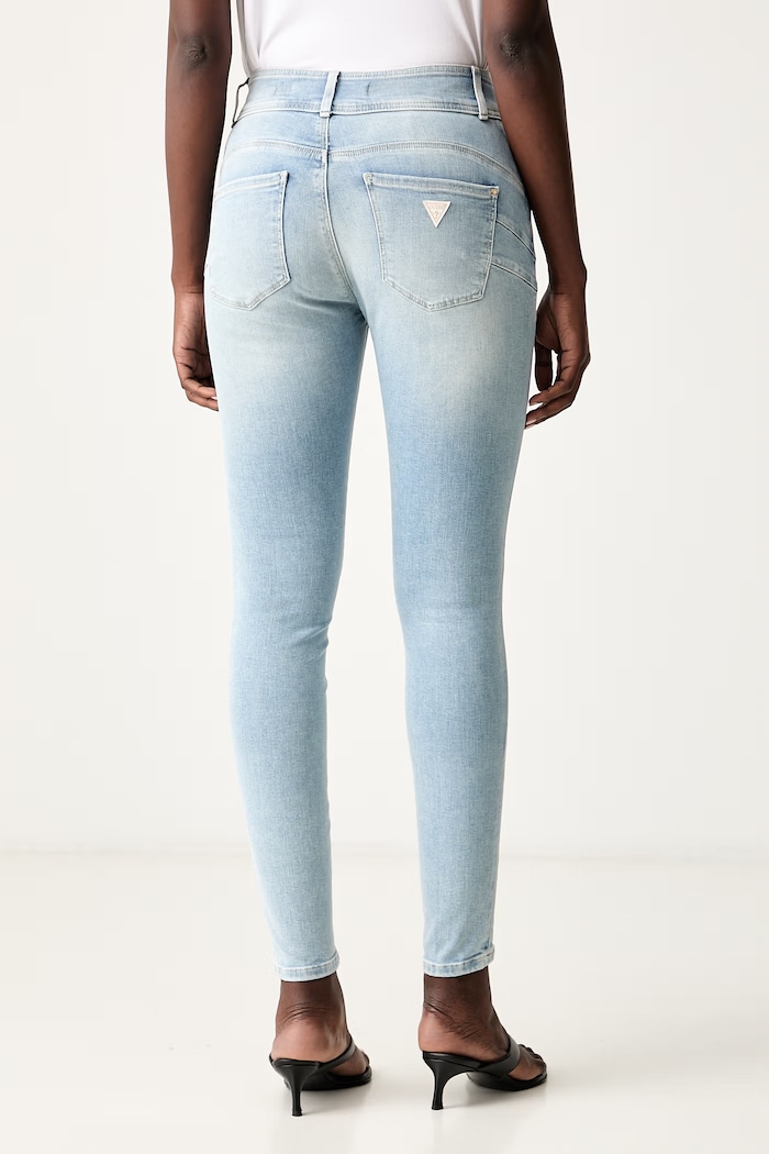 Oblačila Guess skinny kavbojke ženske SHAPE UP W6YA34.D1592 modra