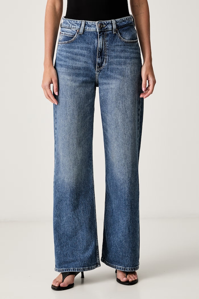 Guess jeansy wide leg damskie SEXY FLARE niebieski W6YA1A.D1340