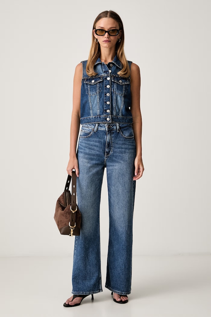 Guess jeansy wide leg damskie SEXY FLARE W6YA1A.D1340 niebieski AW26