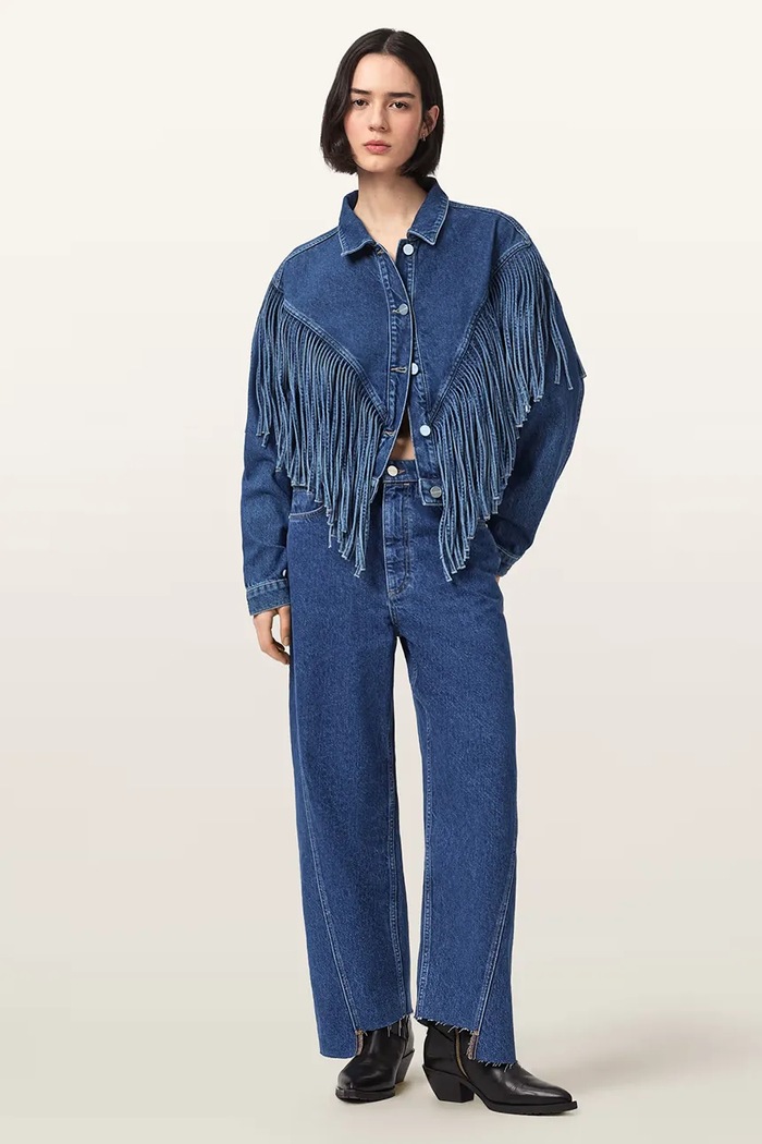 Odzież AllSaints jeansy loose damskie FOX W065EE granatowy