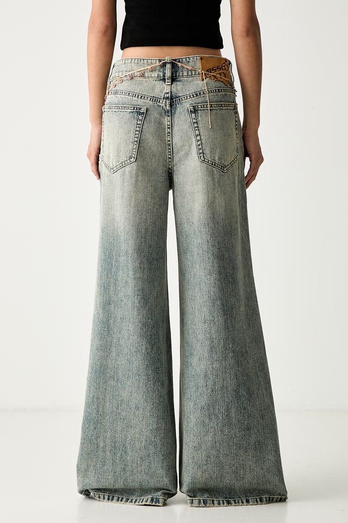 Odzież Miss Sixty jeansy wide leg damskie 6M2JJ44500 niebieski