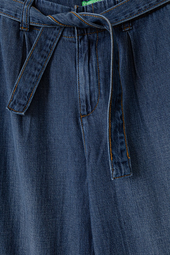 Dievča United Colors of Benetton Rifle wide leg detské 4KGZCF060.G.Seasonal tmavomodrá