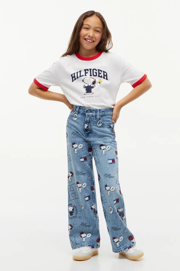 Dziewczynka Tommy Hilfiger Jeansy wide leg dziecięce x Peanuts KG0KG09623.128.176.9BY2 niebieski