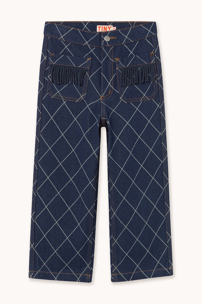 Tinycottons Jeansy straight dziecięce DIAMOND PATTERN FRINGE DENIM PANT AW26.193 granatowy AW26