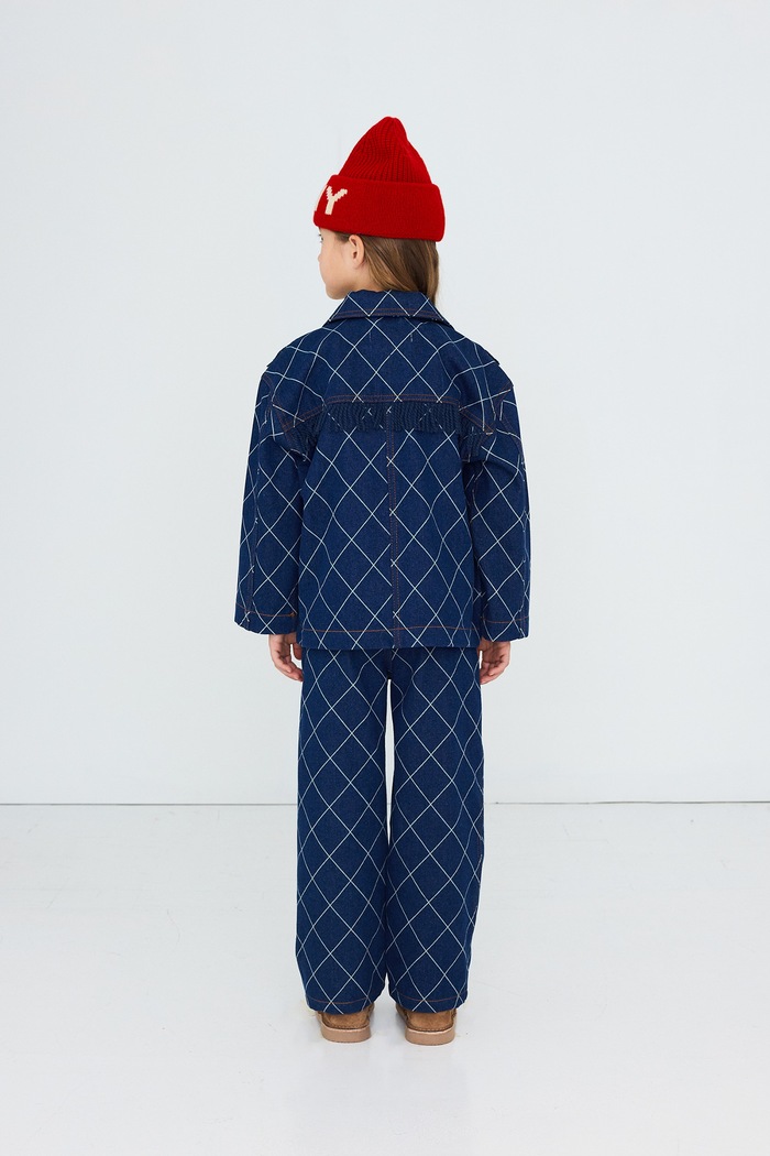 Jeansy straight dziecięce DIAMOND PATTERN FRINGE DENIM PANT Tinycottons granatowy AW26.193
