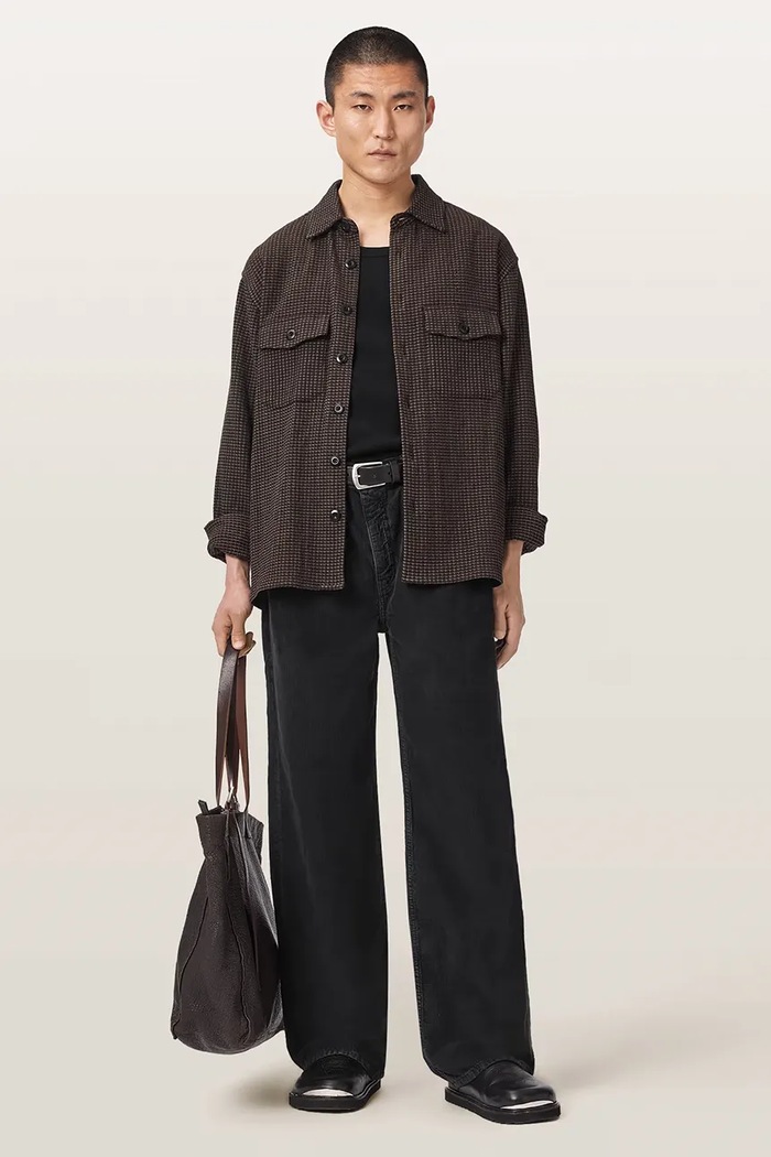 Odzież AllSaints Jeansy wide leg męskie LENNY CORD M041EF granatowy