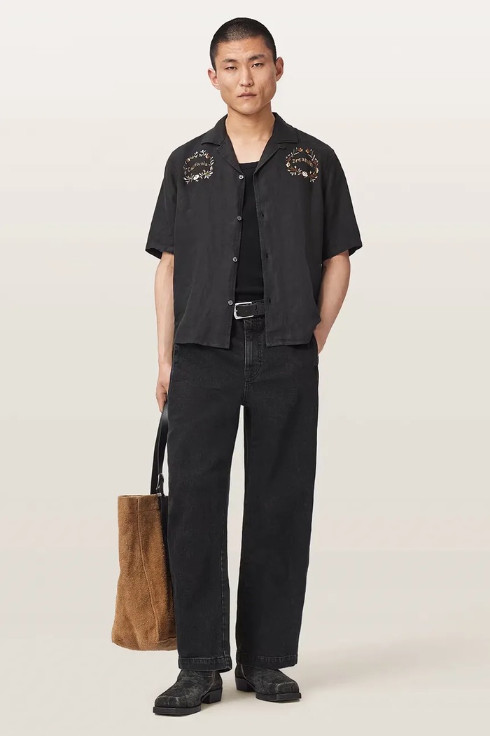 Odzież AllSaints Jeansy barrel męskie RAAFI M025EF czarny