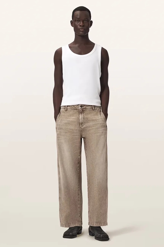 Odzież AllSaints jeansy barrel męskie RAAFI M024EF brązowy