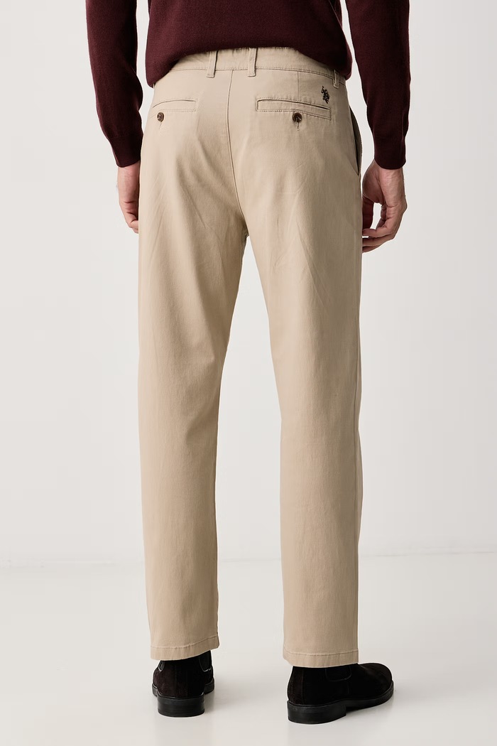 Odzież U.S. Polo Assn. Spodnie męskie bawełniane z elastanem RELAXED FIT CHINO MUP5479 beżowy