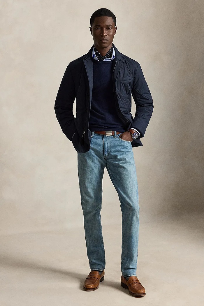 Odzież Polo Ralph Lauren jeansy skinny męskie 710B30137 niebieski