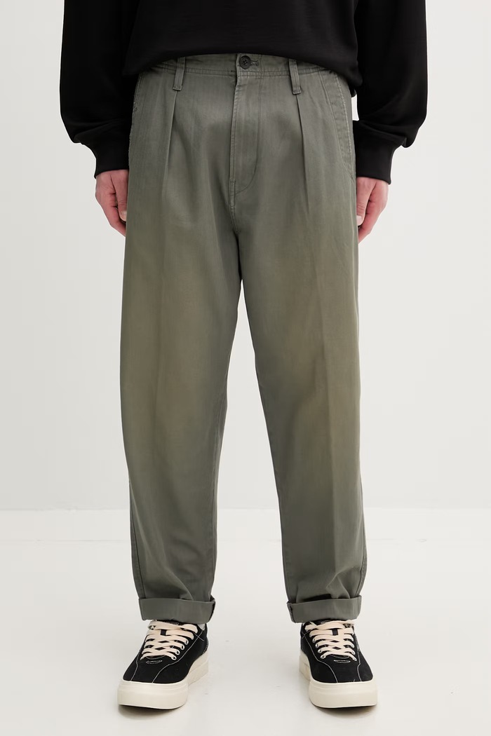 G-Star nohavice pánske bavlnené Pleated Chino Relaxed Tapered zelená D24543.E514