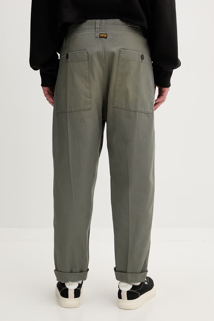Oblečenie G-Star nohavice pánske bavlnené Pleated Chino Relaxed Tapered D24543.E514 zelená