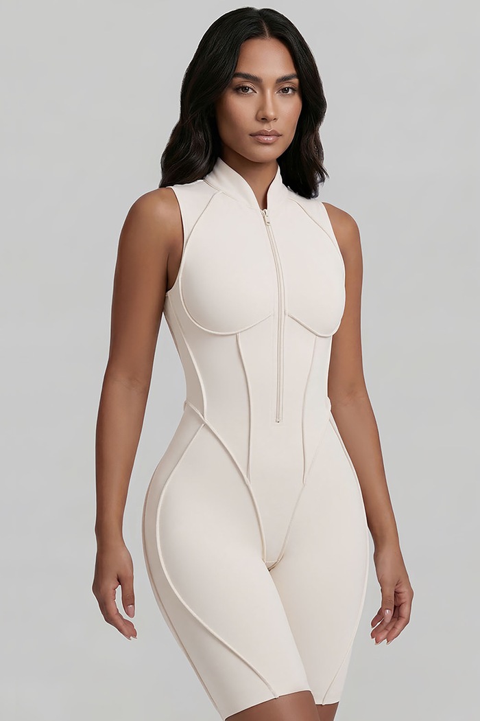 BetterMe Kombinezon sportowy damski Closed-Back beżowy BDS00049