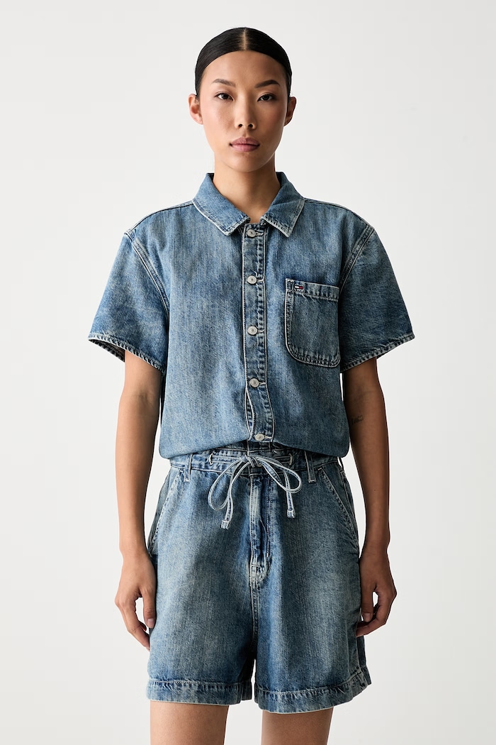 Tommy Jeans гащеризон дамски от деним син DW0DW22881