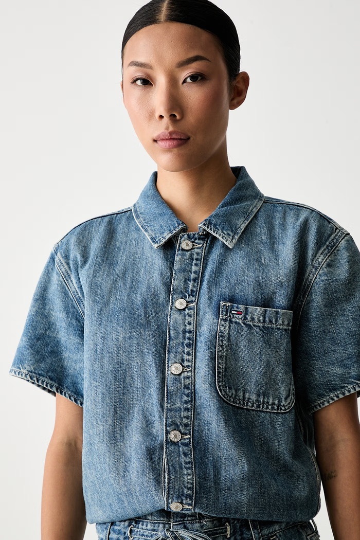 Tommy Jeans гащеризон дамски от деним син DW0DW22881