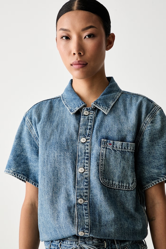 Tommy Jeans гащеризон дамски от деним син DW0DW22881