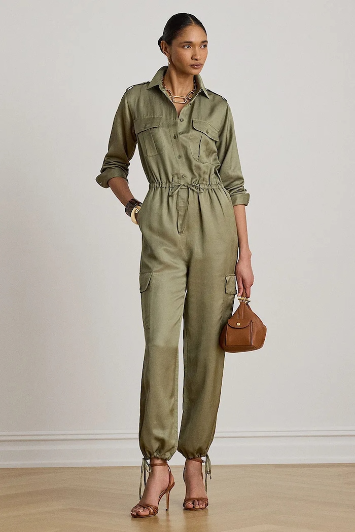 Lauren Ralph Lauren kombinezon damski z dodatkiem lnu zielony 200P13672