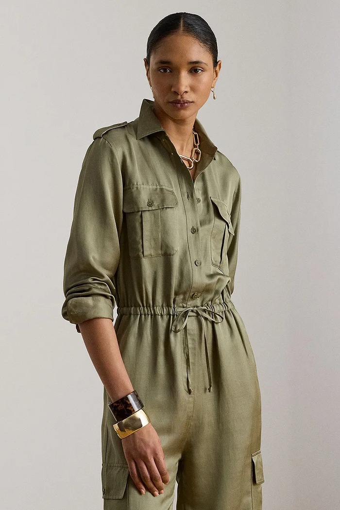 Odzież Lauren Ralph Lauren kombinezon damski z dodatkiem lnu 200P13672 zielony