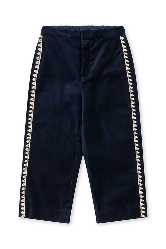 Konges Sløjd Spodnie straight dziecięce bawełniane z elastanem ROCKY PANTS granatowy KS108118.9BY2