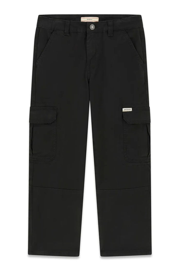 Guess Spodnie cargo dziecięce bawełniane z elastanem czarny L6BB03.W4089.9BY2