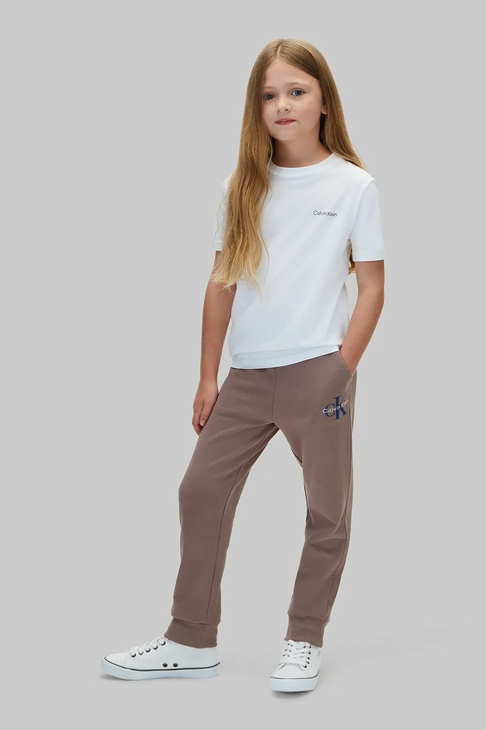 Chłopiec Calvin Klein Jeans Spodnie dresowe dziecięce bawełniane LVCKTJC08U.9BY2 brązowy