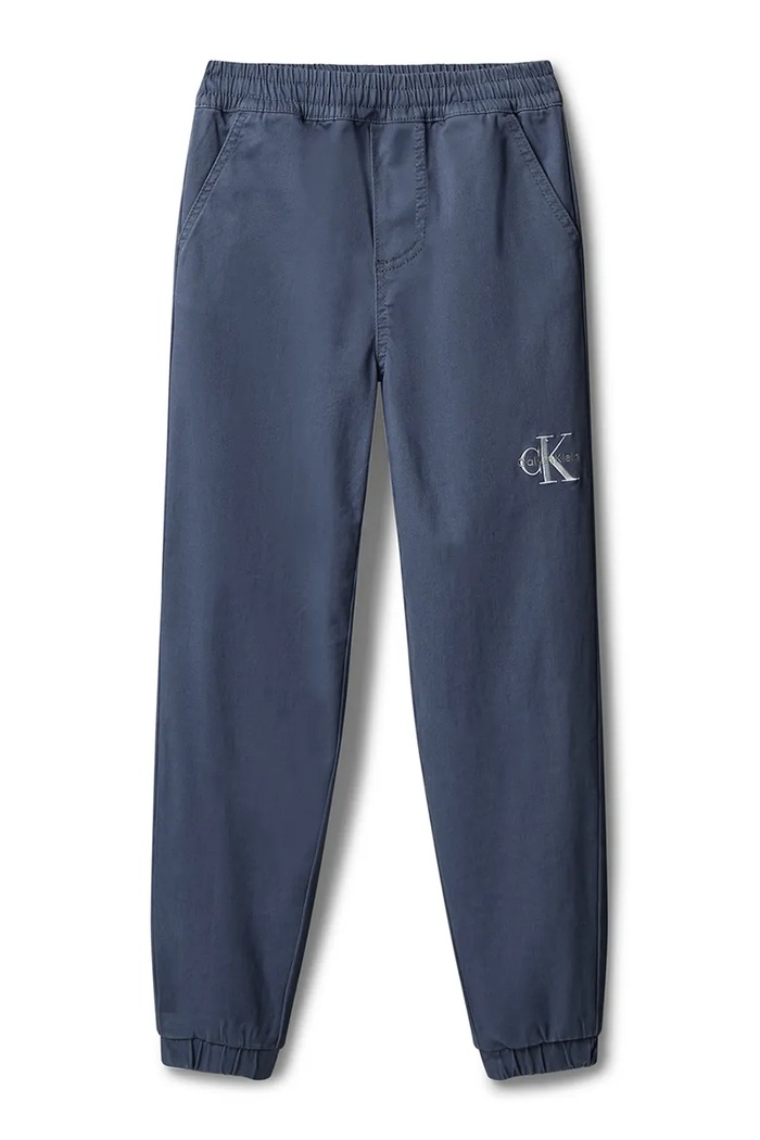 Calvin Klein Jeans Spodnie dresowe dziecięce bawełniane z elastanem LVCKTJC14B.9BY2 niebieski AW26