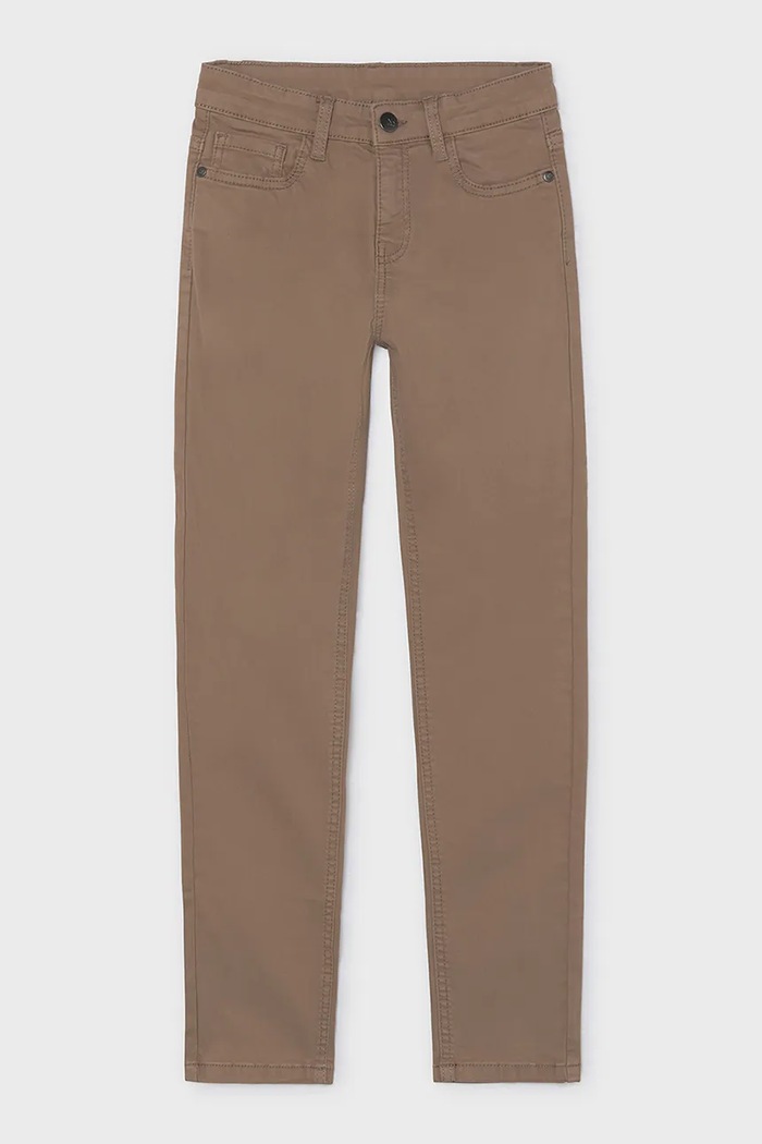 Mayoral стандартен панталон за деца от памук с еластан slim fit basic кафяв 582.7A.Junior.9BY2