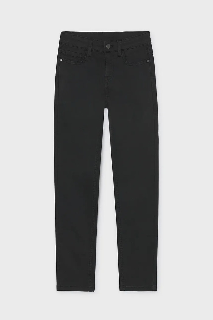 Mayoral стандартен панталон за деца от памук с еластан slim fit basic черен 582.7A.Junior.9BY2