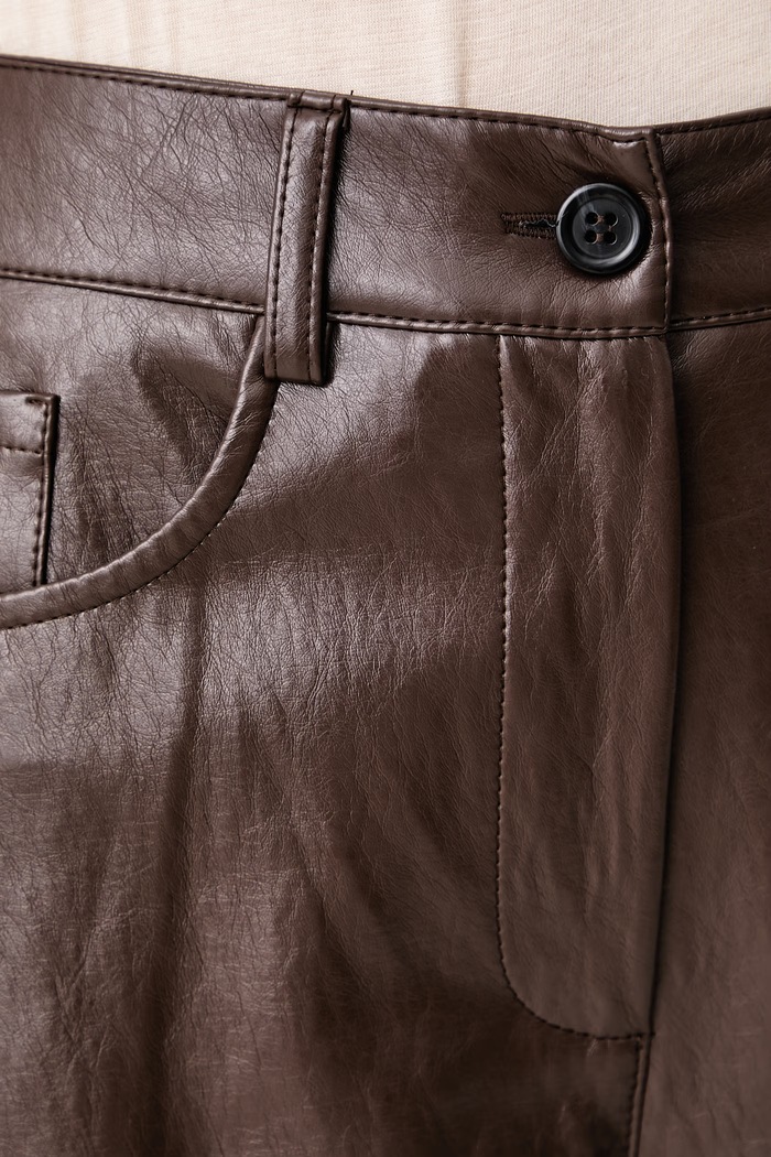 Spodnie wide leg damskie z imitacji skóry Haveone PVI.R151 brązowy