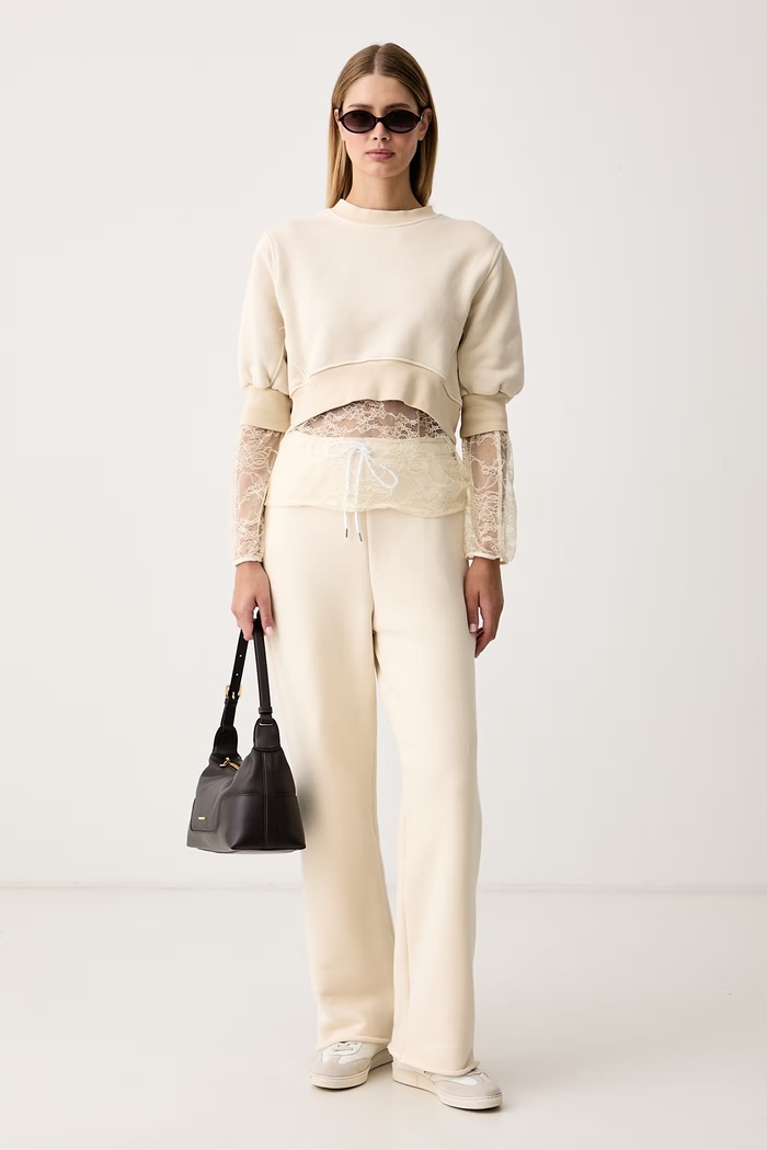 Haveone Spodnie dresowe damskie bawełniane PNO.R092 beżowy AW26