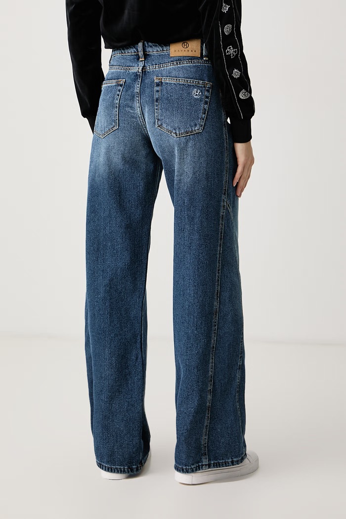 Odzież Haveone Jeansy wide leg damskie PFJ.R013 niebieski