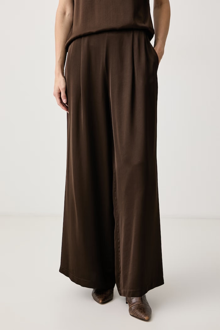 Haveone Pantaloni wide leg da donna in viscosa marrone PWG.R035