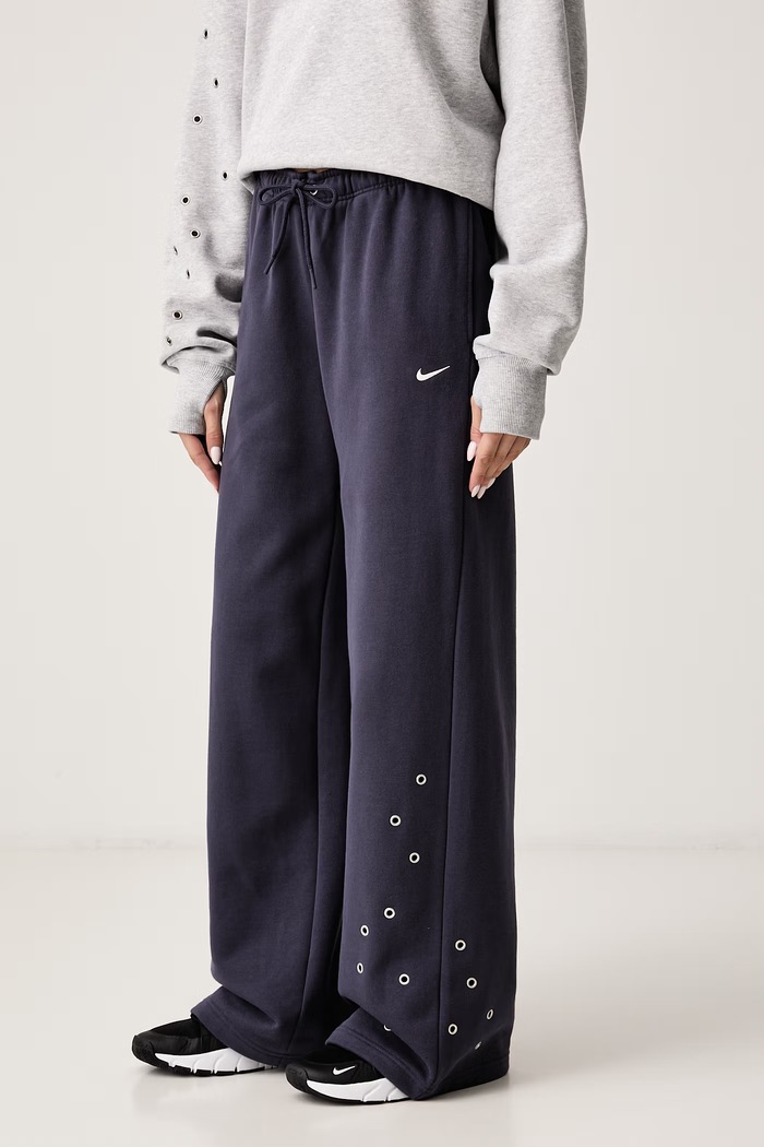 Παντελόνι επίσημο γυναικείο με βαμβάκι Studio Fleece Nike Sportswear IX7048.013 μπλε