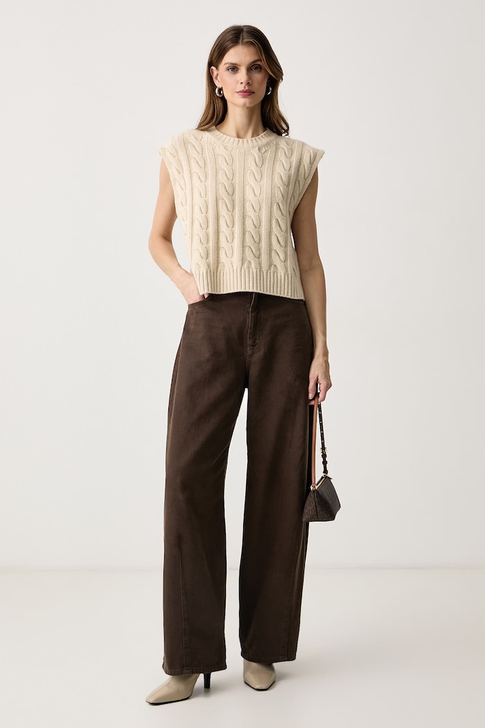 Weekend Max Mara Spodnie damskie bawełniane WKDORDINE 2625136072600 brązowy AW26