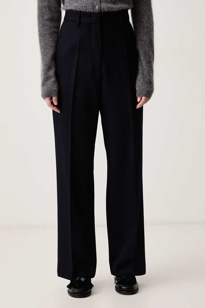Weekend Max Mara Spodnie straight damskie wełniane WKSFENICE granatowy 2625136036600