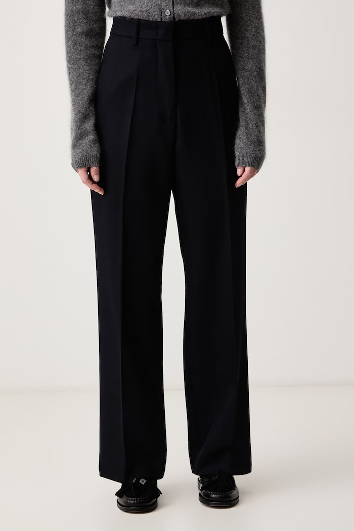 Weekend Max Mara Spodnie straight damskie wełniane WKSFENICE granatowy 2625136036600
