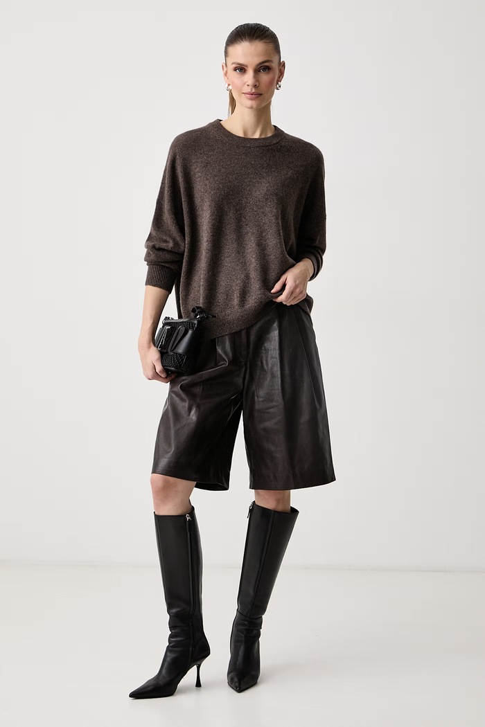 Weekend Max Mara Szorty damskie skórzane WKIPAGINE 2625436013600 brązowy AW26
