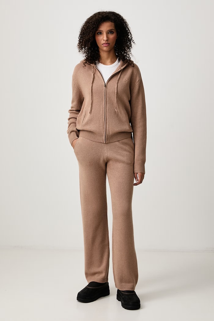 Sporty & Rich S Logo spodnie z kaszmirem damskie PA02783327BE02 brązowy AW26