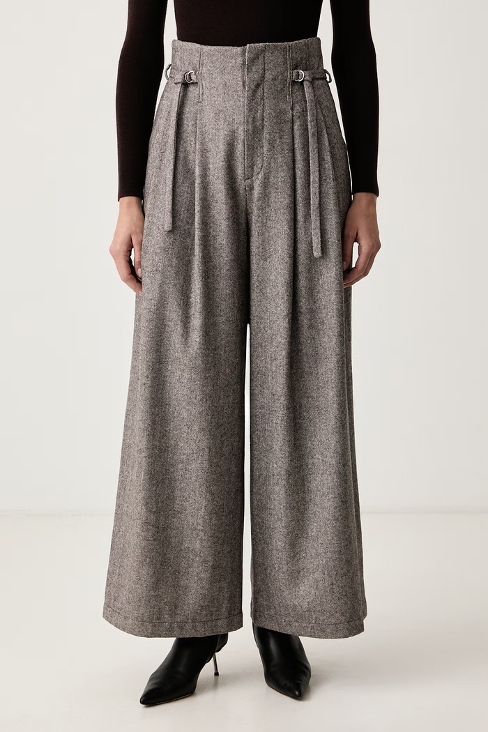 Isabelle Blanche Spodnie wide leg damskie z wełną brązowy IS26FW.P060.T025