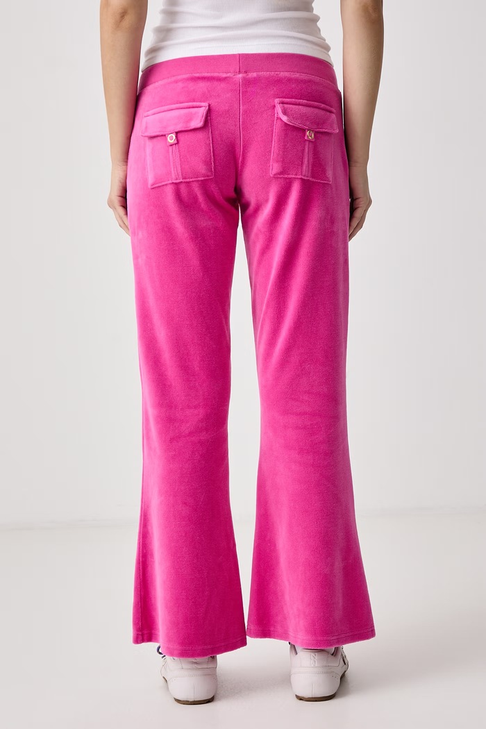 Ρούχα Juicy Couture Παντελόνι επίσημο γυναικείο βελούρ WASHED CAISA ULTRA LOW RISE JCGBJ226014 ροζ